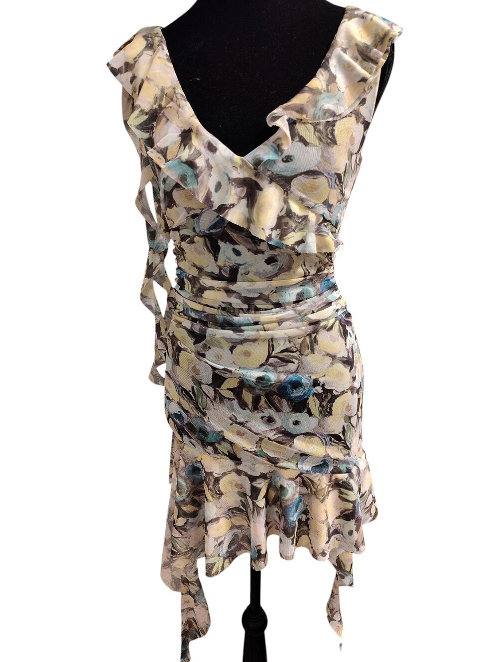 Zara Floral Ruffle Ruched V-Neck Women's Dress, Size S, NWT